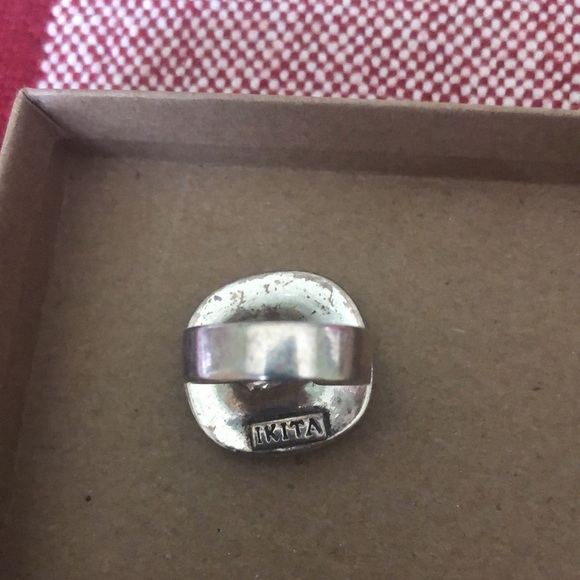 Belgian light blue stone rustic adjustable ring - Picture 3 of 5